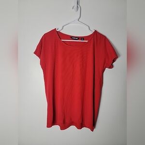 Lands' End Women's Red Ribbed Cap Sleeve Pullover Top, M